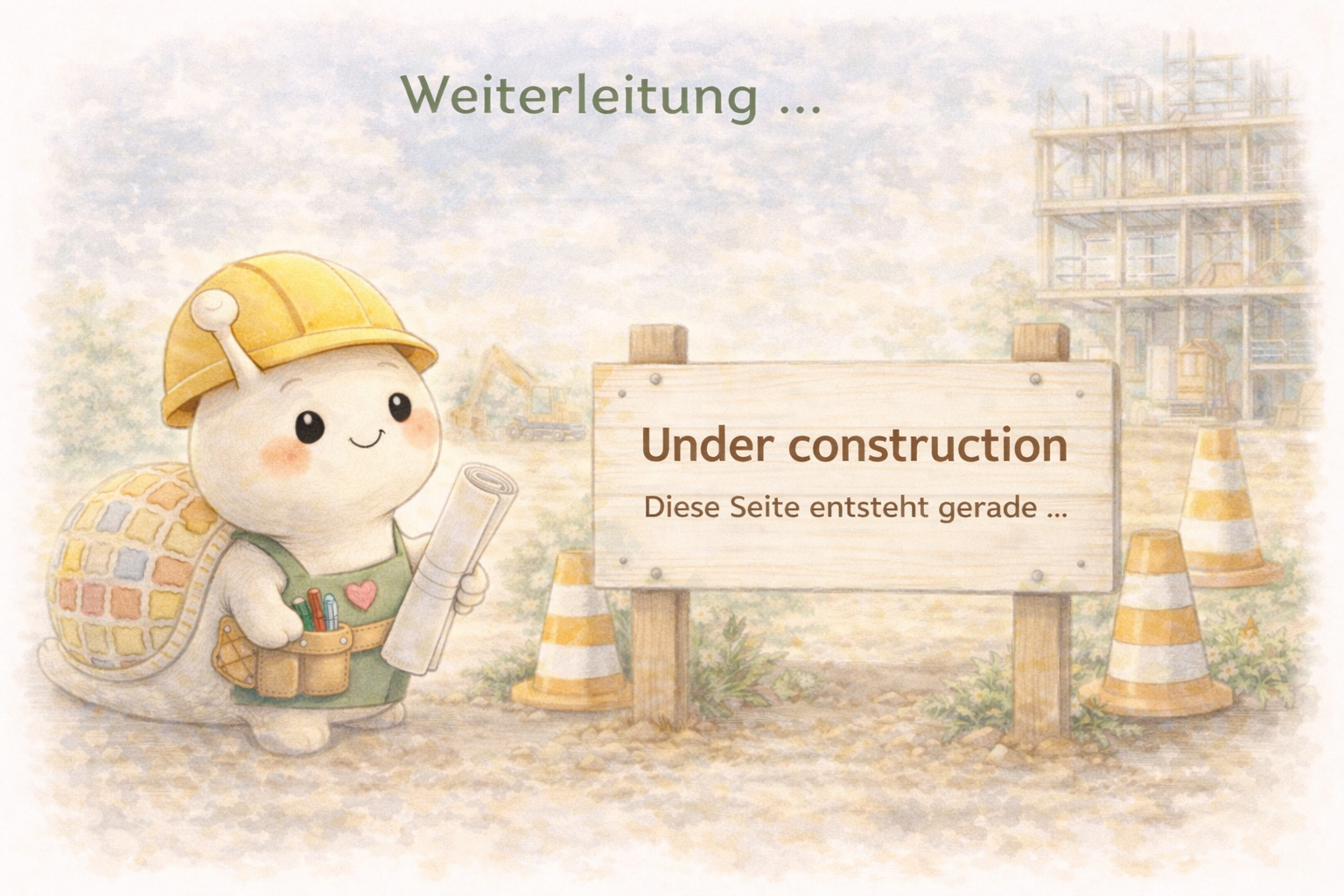 Schnecke auf einer Baustelle mit Schild Under construction